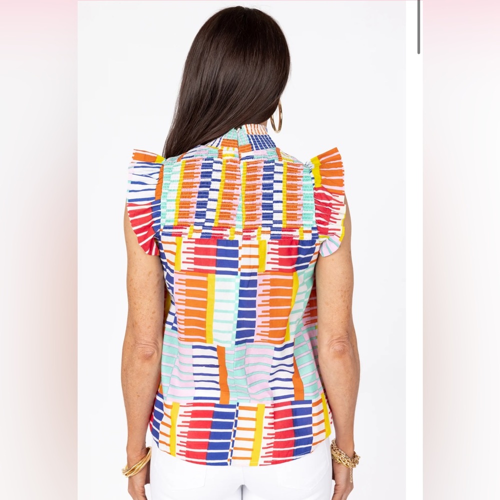 THML Multicolor Geometric Ruffle Top - Picture 2 of 7